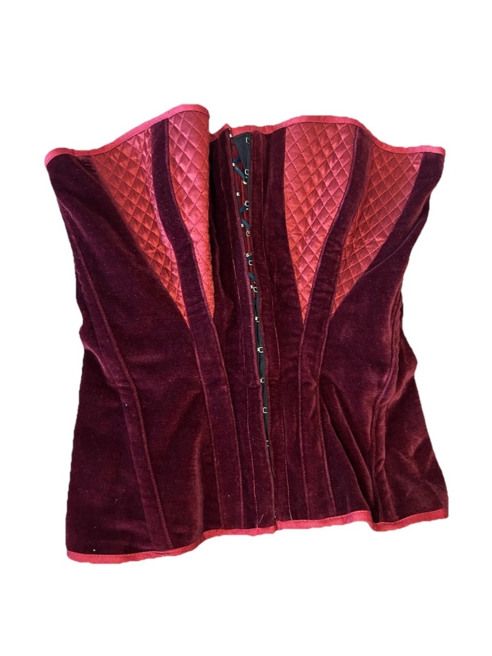 VTG Roberto Cavalli F/W 2004 Bustier Lace-Up Corset Top Velvet Silk Italy Y2K L